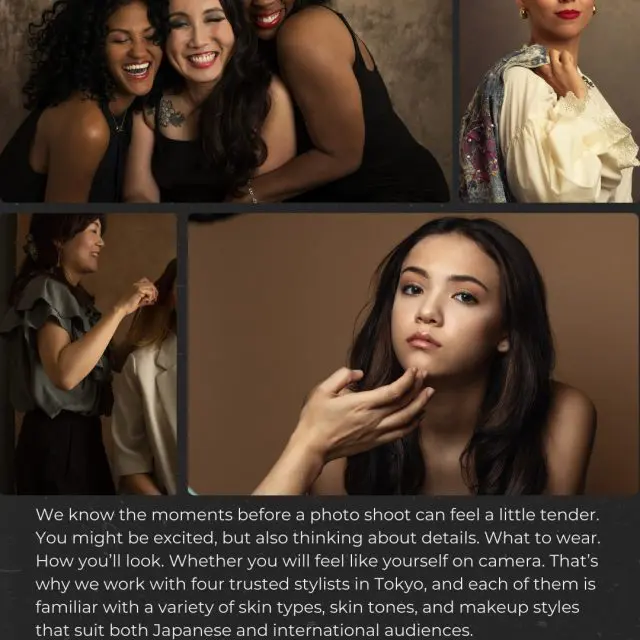 We know the moments before a photo shoot can feel a little tender. You might be excited, but also thinking about details. What to wear. How you’ll look. Whether you will feel like yourself on camera.That’s why we offer complimentary hair and makeup right before your session. It’s one of the ways we help you arrive feeling cared for, calm, and ready.You’re in good hands.
We work with four trusted stylists, and each of them is familiar with a variety of skin types, skin tones, and makeup styles that suit both Japanese and international audiences.We build in real time.
For many sessions, the shoot itself is up to 90 minutes. Pre-shoot hair and makeup typically takes 30 to 90 minutes depending on the individual, so we often ask clients to allocate up to 3 hours with us. That time is not extra. It’s part of the experience.Studio or on location.
And if you are shooting in our studio or at the location, we can support you there too.#photography #art #aestheticphotography #photographer #portaitoftheday #creative #expression #toptia #toptiaphotos #toptiaphotography #japan #photography #photographers #resilience #business #entrepreneurship #creatives #freelancer #headshot #photographerintokyo #tokyophotographer #headshotphoto