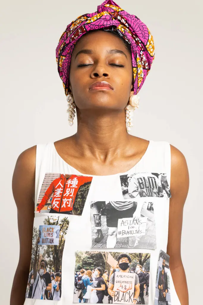 Headshot of a black young teenage girl wearing a shirt representing black lives matter - Tokyo Portrait Photographer