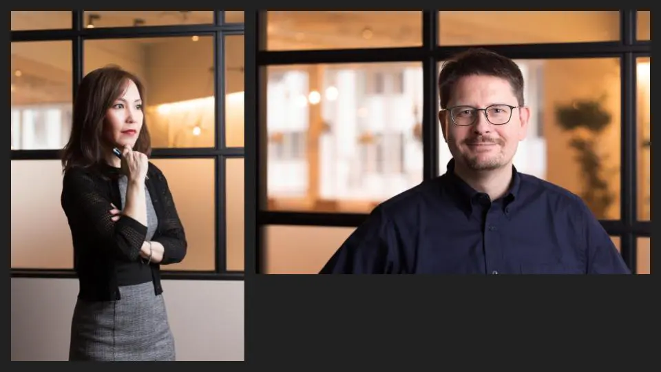 A collage of two, a young woman in corporate attire, and a man with eyeglasses - Tokyo Portrait Photographer, Headshot photos