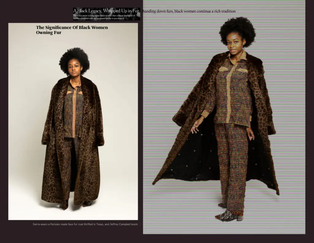 A female model in a fancy wooden color outfit, and an overcoat gown, standing in a studio - Tokyo Portrait Photographer