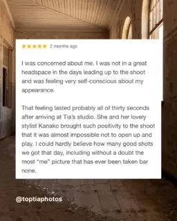 It’s completely normal to feel nervous, self-conscious, or just not ready to be photographed. The last thing you want when you’re not feeling your best is a camera pointed at you! We know that our clients are navigating a lot emotionally, physically, and in their careers. Because of that, we never expect you to be "perfect" or to pretend you're okay.A photo session with us is less about forcing things and much more about reconnecting with who you are. While many of our clients arrive with doubts, they leave feeling relieved, confident, and fully seen. For some, that transformation within begins before the session even starts.You don’t need to wait until you feel "ready." You are already enough, exactly as you are right now. My ultimate goal is for you to realize that through this experience and to walk away with the portraits that prove it.#photographerintokyo #headshots #portraits #tokyophotographer #toptia