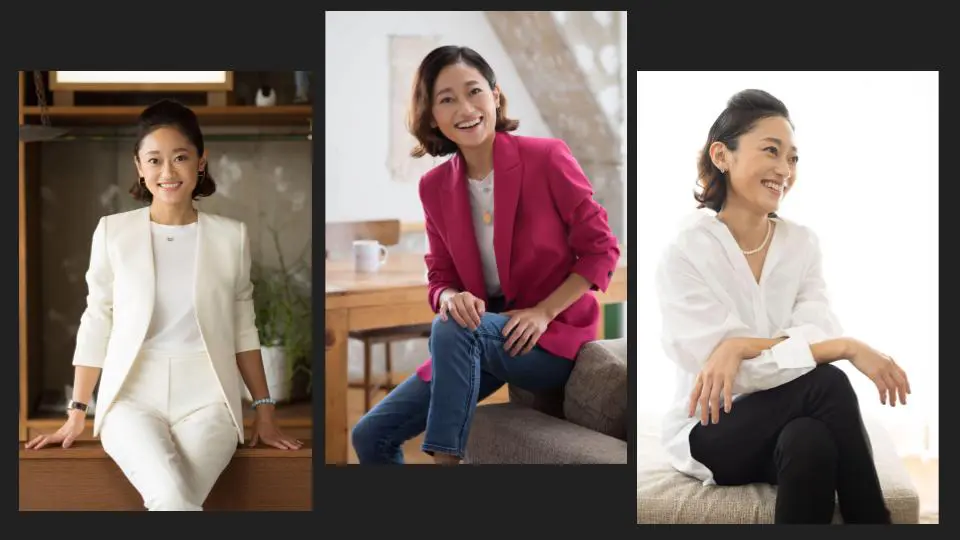 A photo collage of a young woman sitting on a sofa smiling at the camera - Tokyo Portrait Photographer, Headshot photos