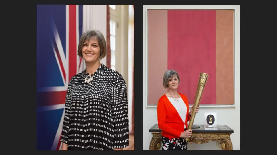 A collage of a women photos standing with a golden trophy, and with some country flag - Tokyo Portrait Photographer