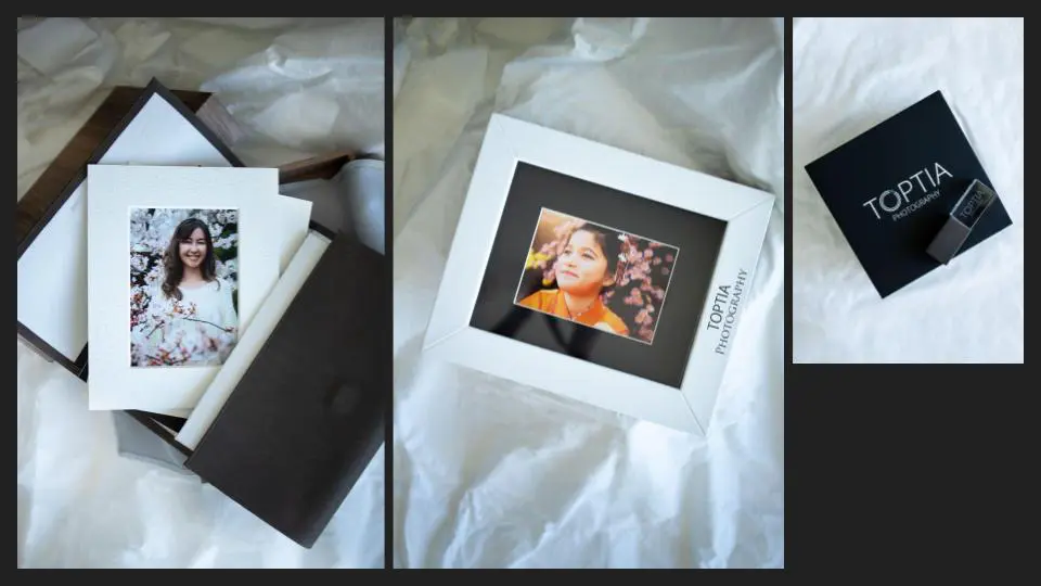 A photo collage of albums, frames, and photos by Toptia Photography - Photographer in Tokyo, Japan Photography
