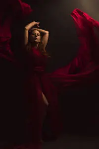 Beautiful Headshot of a Sexy model posing in a red fancy dress - Model Headshot, Modeling in Japan, Headshot photos