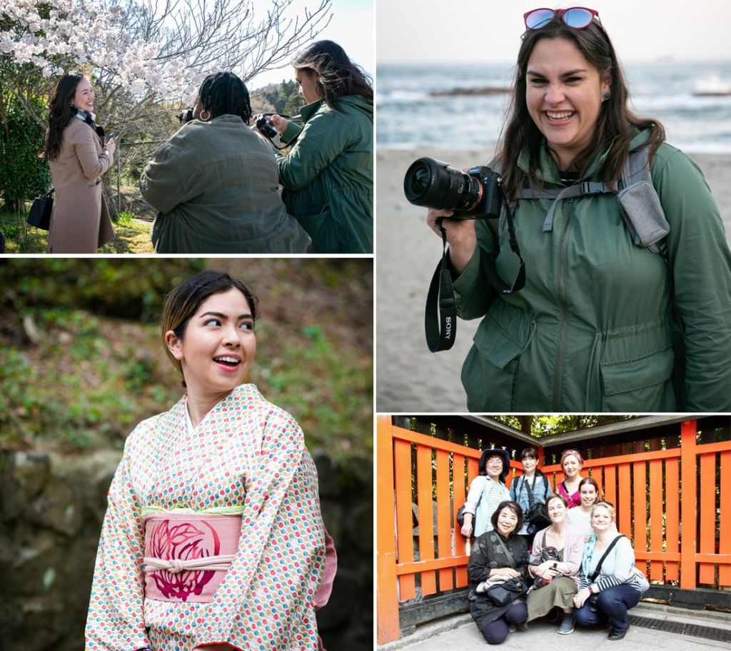 women laughing and photographing together over the weekend in Japan