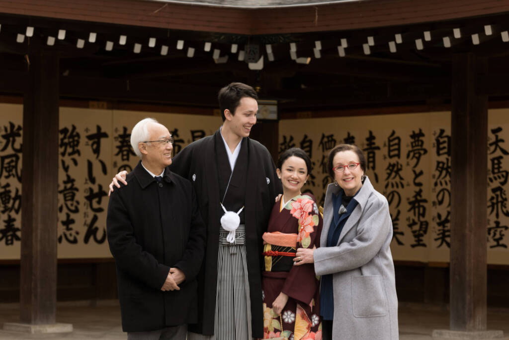 Seijin no hi furisode photo shoot family portrait at Meiji Shrine