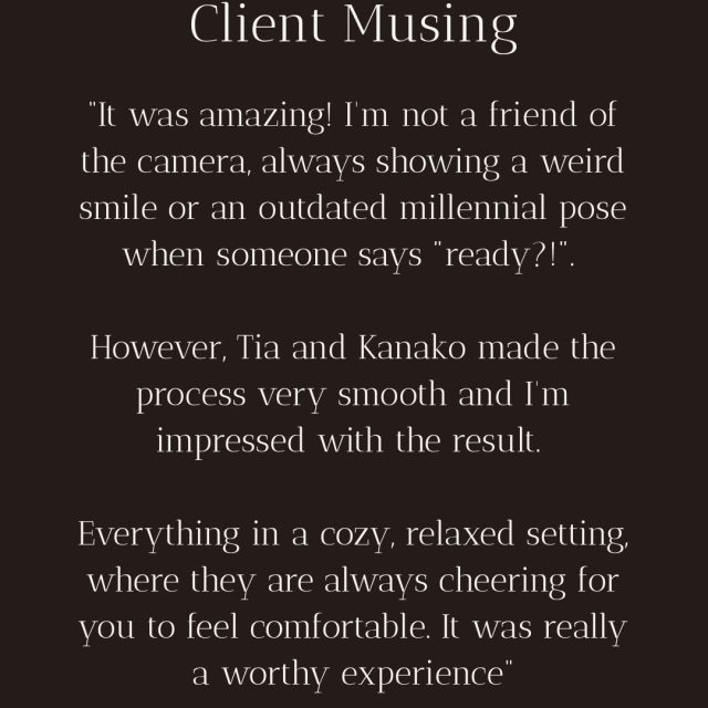 Being comfortable in front of the camera doesn’t always come naturally. Sometimes, all it takes is the right direction, a relaxed space and people who know how to bring out the best in you.We loved reading this review because it captures something that matters to us: creating an experience where you can let go of the pressure to “pose” and simply enjoy being photographed.And then seeing the final images makes it all worthwhile. Thank you for trusting us with your portraits.#toptia #toptiaportraits #photographerintokyo #tokyophotographer #portraitphotography